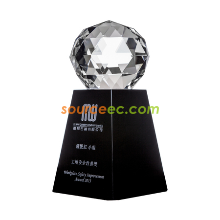 禮品訂造球狀黑座水晶獎杯紀念品