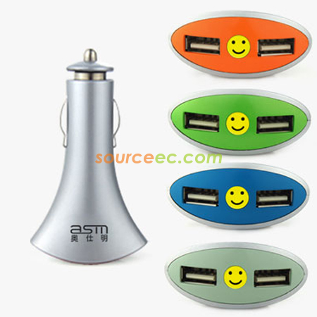 禮品訂造笑臉雙USB車載充電器紀念品