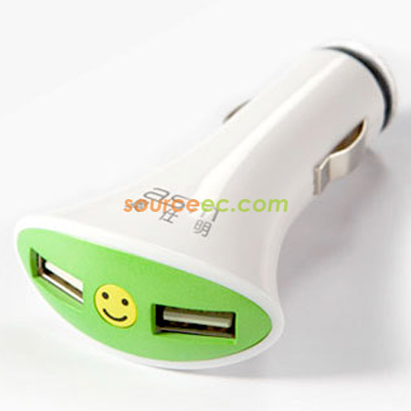 禮品訂造笑臉雙USB車載充電器紀念品