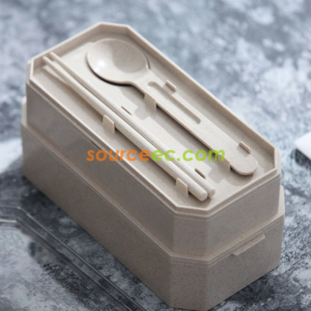 禮品訂造雙層飯盒塑膠可微波學生便當盒餐具套裝日式餐具紀念品