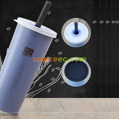 禮品訂造450ML小麥秸稈帶吸管防漏水杯紀念品