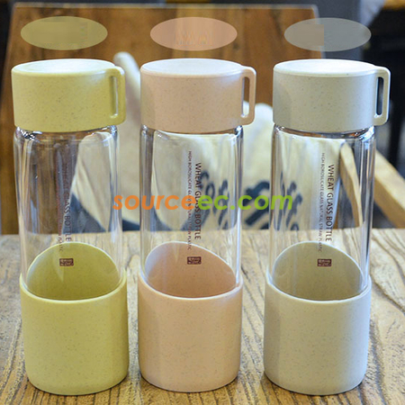 禮品訂造300ML小麥秸稈高硼矽玻璃水杯紀念品