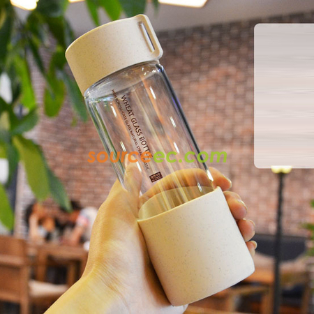 禮品訂造300ML小麥秸稈高硼矽玻璃水杯紀念品