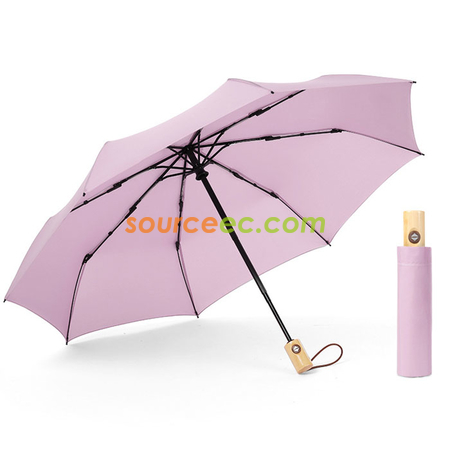 禮品訂造簡約素色防風傘帶實木手柄紀念品