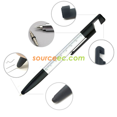 禮品訂造三角桿多功能工具螺絲刀觸屏觸控手機支架尺子屏幕擦塑料圓珠筆紀念品