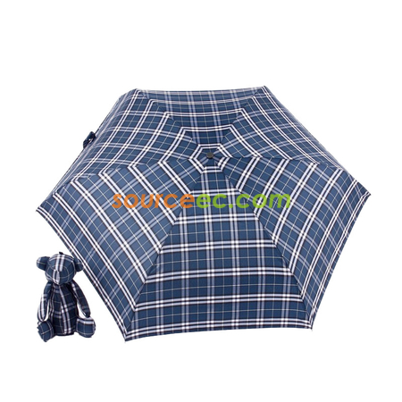 禮品訂造藍色格子公仔小熊卡通超輕小巧五摺傘遮陽傘晴雨傘紀念品