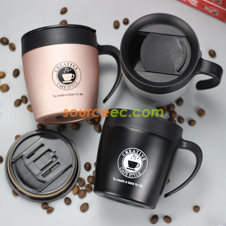 禮品訂造330ML 不銹鋼帶手柄保溫杯商務辦公保溫杯咖啡杯紀念品
