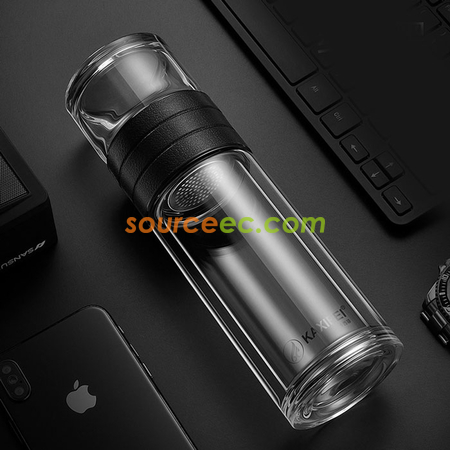 禮品訂造450 ML 便攜式茶水分離水杯雙層玻璃泡茶杯辦公杯紀念品