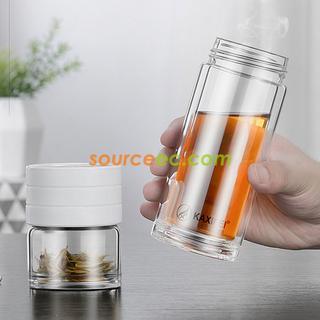 禮品訂造450 ML 便攜式茶水分離水杯雙層玻璃泡茶杯辦公杯紀念品