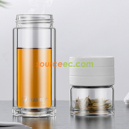 禮品訂造450 ML 便攜式茶水分離水杯雙層玻璃泡茶杯辦公杯紀念品
