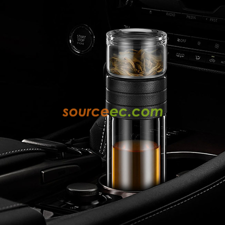 禮品訂造450 ML 便攜式茶水分離水杯雙層玻璃泡茶杯辦公杯紀念品