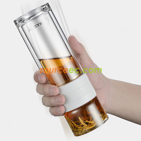 禮品訂造450 ML 便攜式茶水分離水杯雙層玻璃泡茶杯辦公杯紀念品