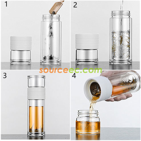 禮品訂造450 ML 便攜式茶水分離水杯雙層玻璃泡茶杯辦公杯紀念品