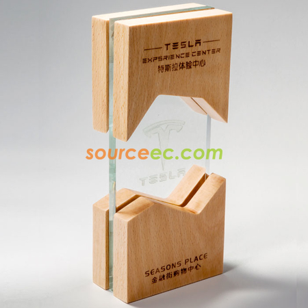 禮品訂造創意水晶獎杯定制實木底座刻字定做製作企業個人員工頒獎木製工藝紀念品