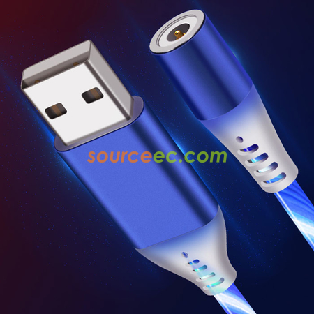 禮品訂造七彩流光磁吸充電線三合一360度圓頭磁力充電線紀念品
