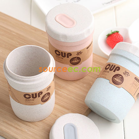 禮品訂造300ML  創意小麥秸稈早餐喝粥湯杯便攜閥門密封湯罐杯紀念品