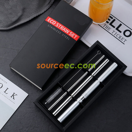 禮品訂造可擕式鋁盒帶清洗刷炫彩色套裝304不銹鋼吸管紀念品