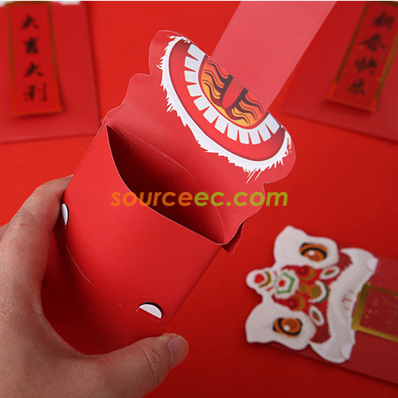禮品訂造中國風舞獅新年兒童創意壓歲包新款獅子頭利是封手寫訂製紅包紀念品