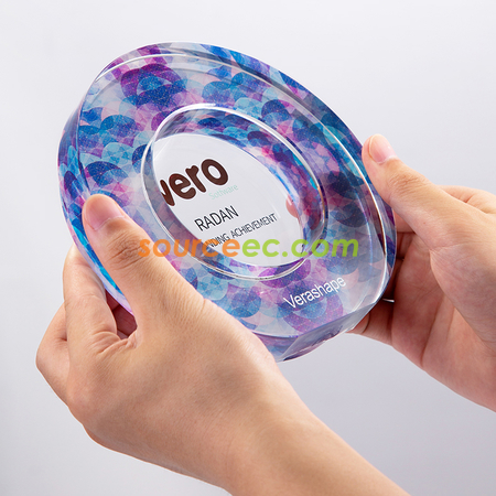 禮品訂造幻彩圓形水晶紀念品