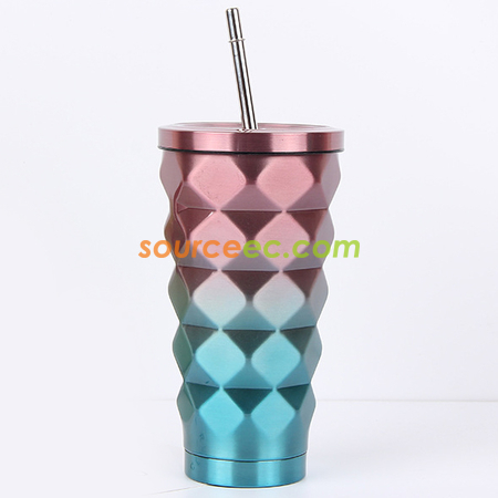 禮品訂造500ML不銹鋼吸管杯鳳梨杯菱形咖啡杯紀念品