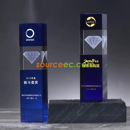 禮品訂造鑽石方柱水晶獎座紀念品