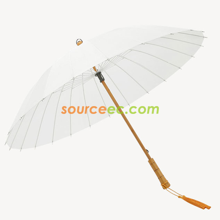 禮品訂造24骨直桿長柄雨傘女復古森系實木柄纖維骨晴雨傘紀念品