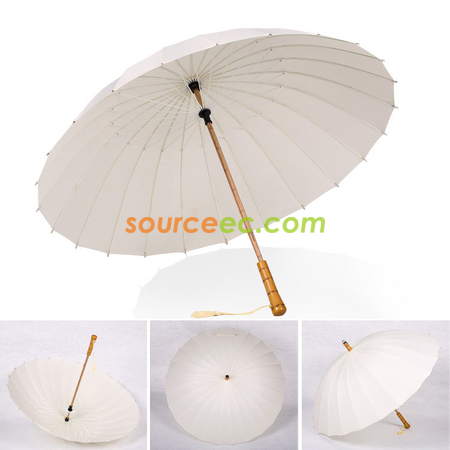 禮品訂造24骨直桿長柄雨傘女復古森系實木柄纖維骨晴雨傘紀念品