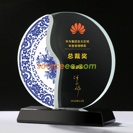 禮品訂造單面陶瓷水晶紀念座紀念品