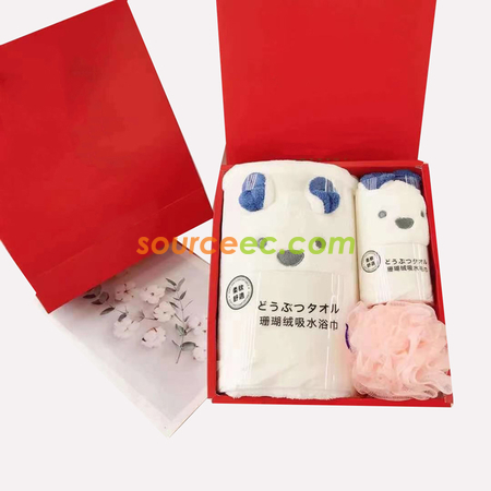 禮品訂造毛巾浴巾套裝女可愛加厚珊瑚絨吸水易幹成人兒童可愛嬰兒洗澡巾毛巾三件套禮盒紀念品