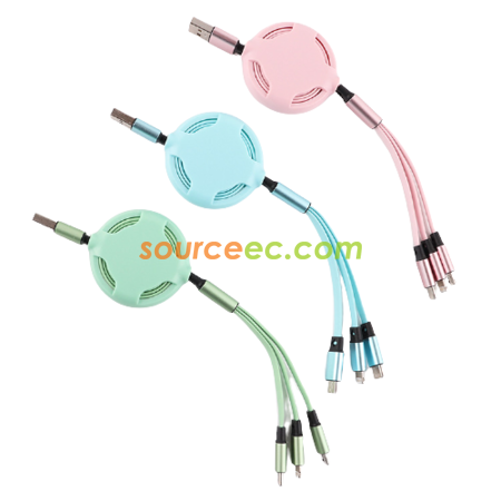 禮品訂造矽膠三合一伸縮充電線紀念品