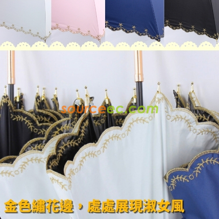 禮品訂造五角星繡花刺繡黑膠全遮光直杆長傘遮陽傘晴雨傘淑女傘日系傘紀念品