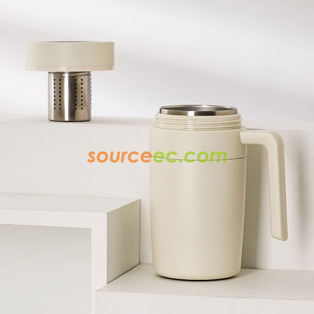 禮品訂造480ML 智能316不銹鋼保溫杯溫控茶水分離杯子磨砂帶手柄辦公杯紀念品