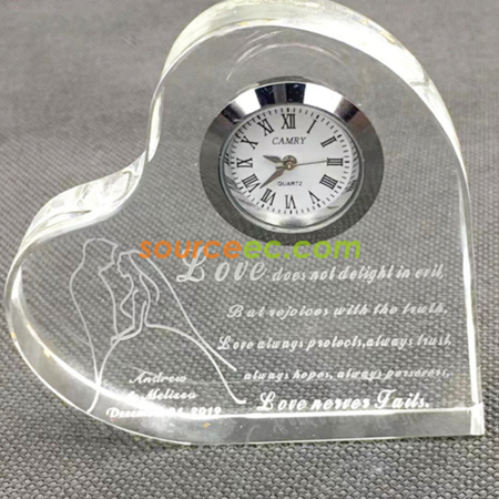 禮品訂造愛心鐘錶水晶座紀念品