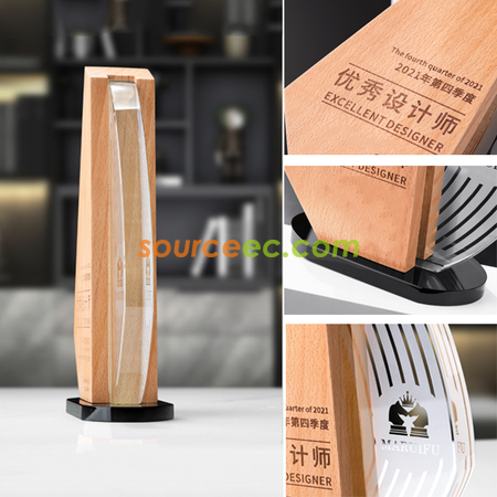 禮品訂造實木水晶獎座紀念品