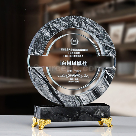 禮品訂造創意圓盤大理石水晶獎座紀念品