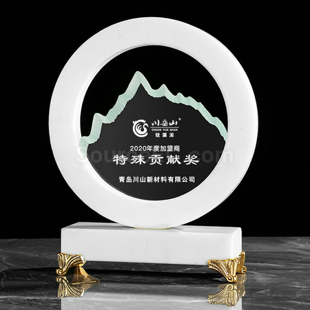 禮品訂造創意圓盤大理石水晶獎座紀念品