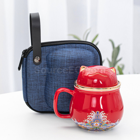 禮品訂造招財貓泡茶杯套裝紀念品