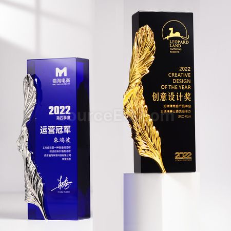 禮品訂造羽毛水晶獎盃紀念品