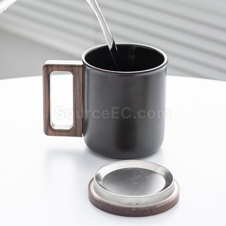 禮品訂造帶蓋木柄陶瓷杯紀念品