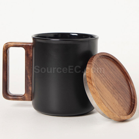 禮品訂造帶蓋木柄陶瓷杯紀念品