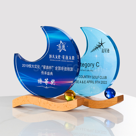 禮品訂造日月同輝水晶獎座紀念品
