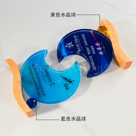 禮品訂造日月同輝水晶獎座紀念品
