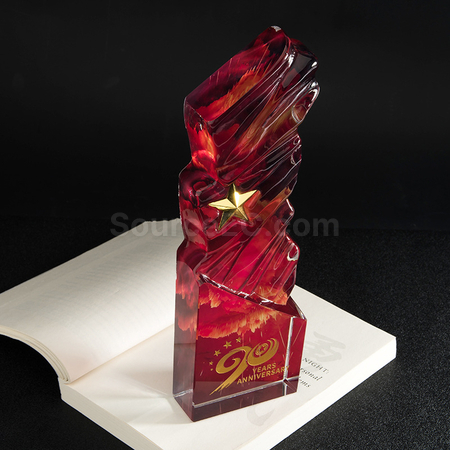 禮品訂造不規則水紋星星水晶獎座紀念品