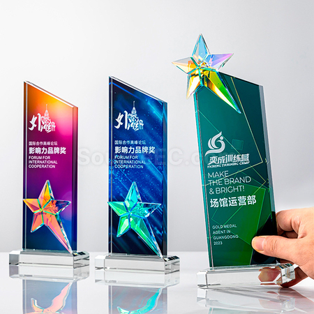 禮品訂造炫彩水晶獎座紀念品