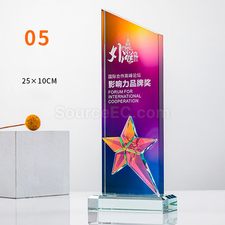 禮品訂造炫彩水晶獎座紀念品