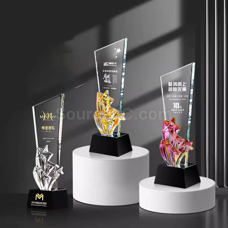 禮品訂造炫彩水晶獎座紀念品