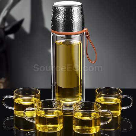 禮品訂造350ML  便攜式茶水分離玻璃杯紀念品
