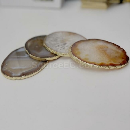 禮品訂造個性瑪瑙電鍍金邊杯墊紀念品