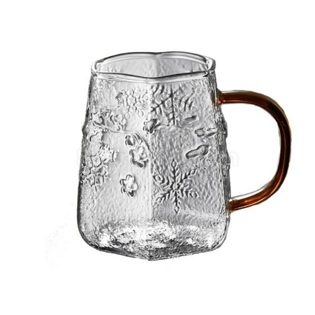 禮品訂造雪花紋玻璃帶把手咖啡杯紀念品