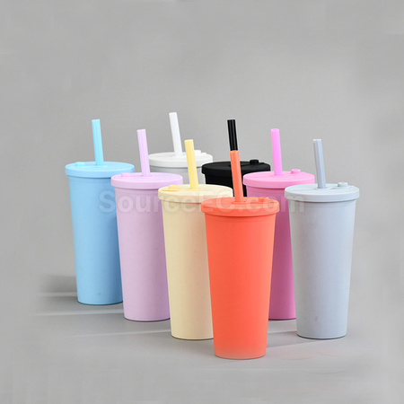 禮品訂造雙層塑膠大孔吸管杯紀念品